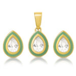 Mint Green DewDrop Pendant Set in Gold Finish