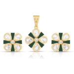 Emerald Bloom Floral Pendant Set in Gold Finish - Image 2