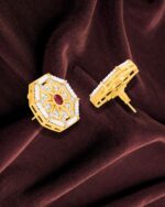 Octagon Stud Earrings with Ruby Red Center