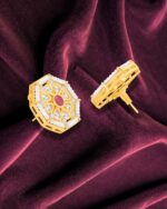 Octagon Stud Earrings with Ruby Pink Center