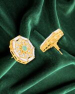 Octagon Floral Earrings and Light Green Center