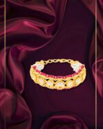 Pearl & Dark Ruby Pink Beaded Moti Kada - Image 4