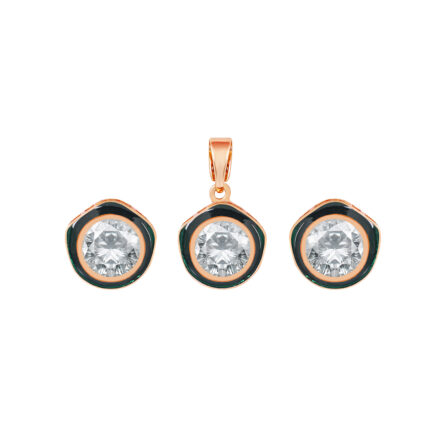 Elegant Emerald Enamel Crystal Pendant Set