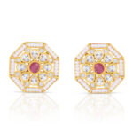 Octagon Stud Earrings with Ruby Pink Center - Image 2