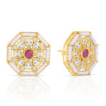 Octagon Stud Earrings with Ruby Pink Center - Image 4