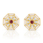 Octagon Stud Earrings with Ruby Red Center - Image 2