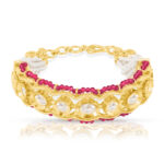 Pearl & Dark Ruby Pink Beaded Moti Kada - Image 3