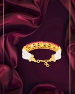 Pearl & Dark Ruby Pink Beaded Moti Kada - Image 2