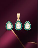 Bottle Green Dewdrop Crystal Pendant Set