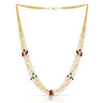 Multi-Strand Pearl Necklace with Red & Green Beads