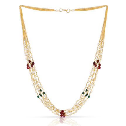 Multi-Strand Pearl Necklace with Red & Green Beads