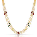 Multi-Strand Pearl Necklace with Red & Green Beads - Image 2