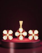 Ruby Bloom Floral Pendant Set in Gold Finish