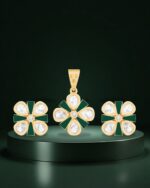 Emerald Bloom Floral Pendant Set in Gold Finish