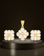 Mint Bloom Teardrop Pendant Set in Gold Finish