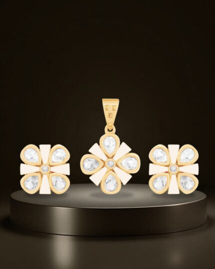 Mint Bloom Teardrop Pendant Set in Gold Finish