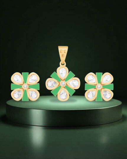 Blush Petal Radiance Pendant Set in Gold Finish