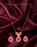 Rich Ruby Pink Chain Pendant & Earring Set