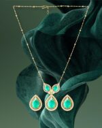 Sea Green Dewdrop Chain Pendant & Earring Set